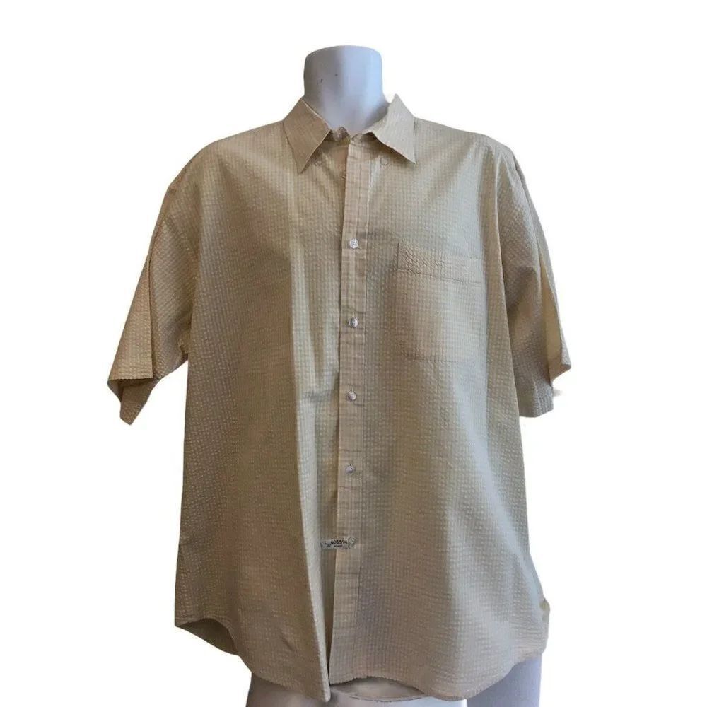 Izod Mens XL Shirt Light Yellow Plaid Checked Text